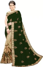 Trijal Fab Embroidered Bollywood Silk Blend Saree (Dark Green)