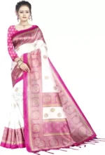 Printed Bollywood Art Silk Saree (White) - 2023