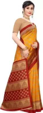 Printed Mysore Art Silk Saree (Mustard) - 2023