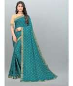 Turquoise Silk Blend Saree With Blouse Piece - 2023