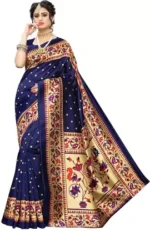 Print Bhagalpuri Art Silk Saree (Blue, Gold) - 2023