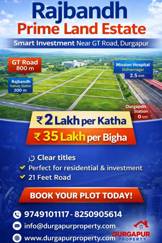 Prime 4 Bigha Land in Rajbandh Durgapur Near NH-2 & Railway Station | Best Land Deal in Durgapur