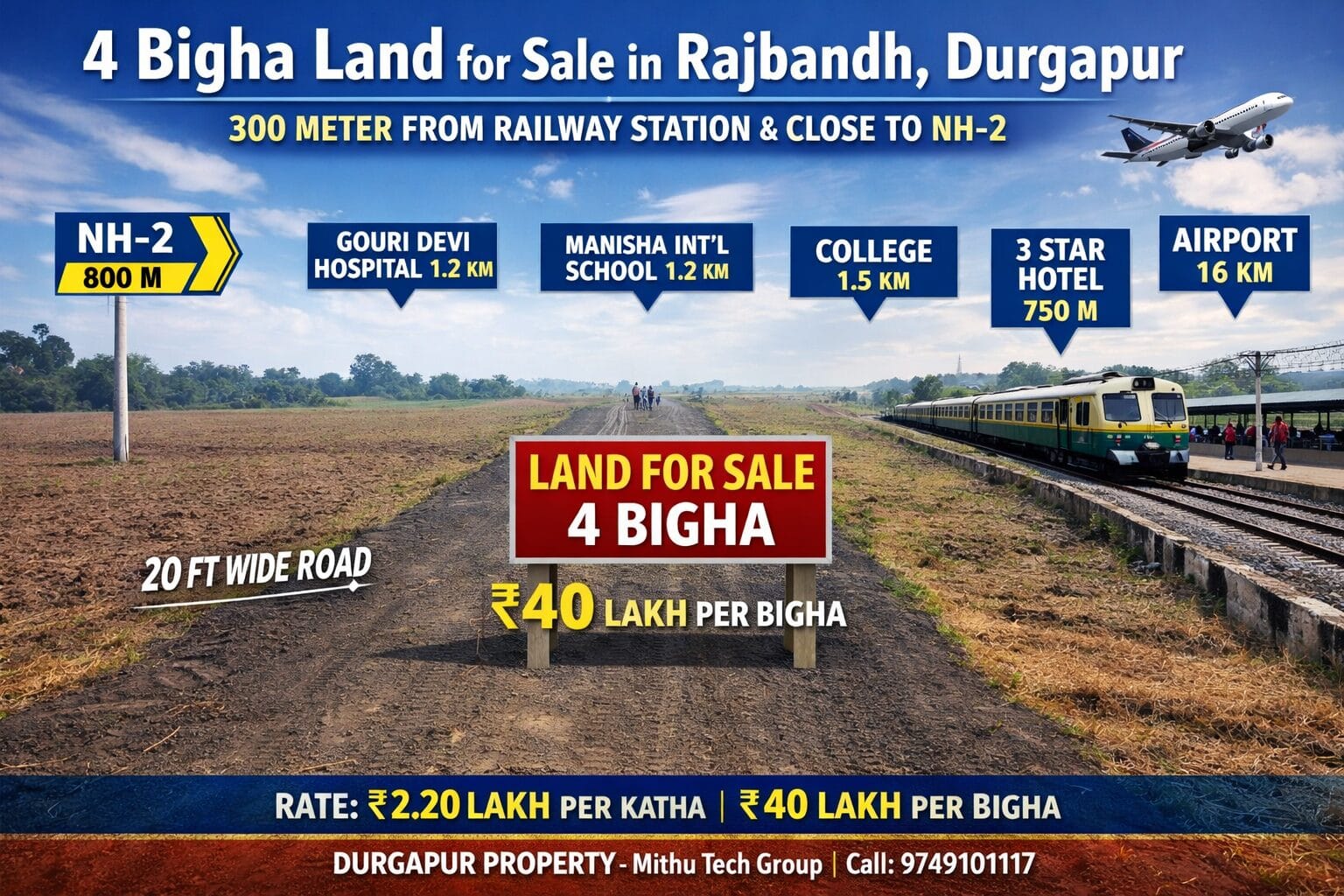 4 Bigha Land Sale in Rajbandh, Durgapur | 300 m from Railway Station | Near NH-2