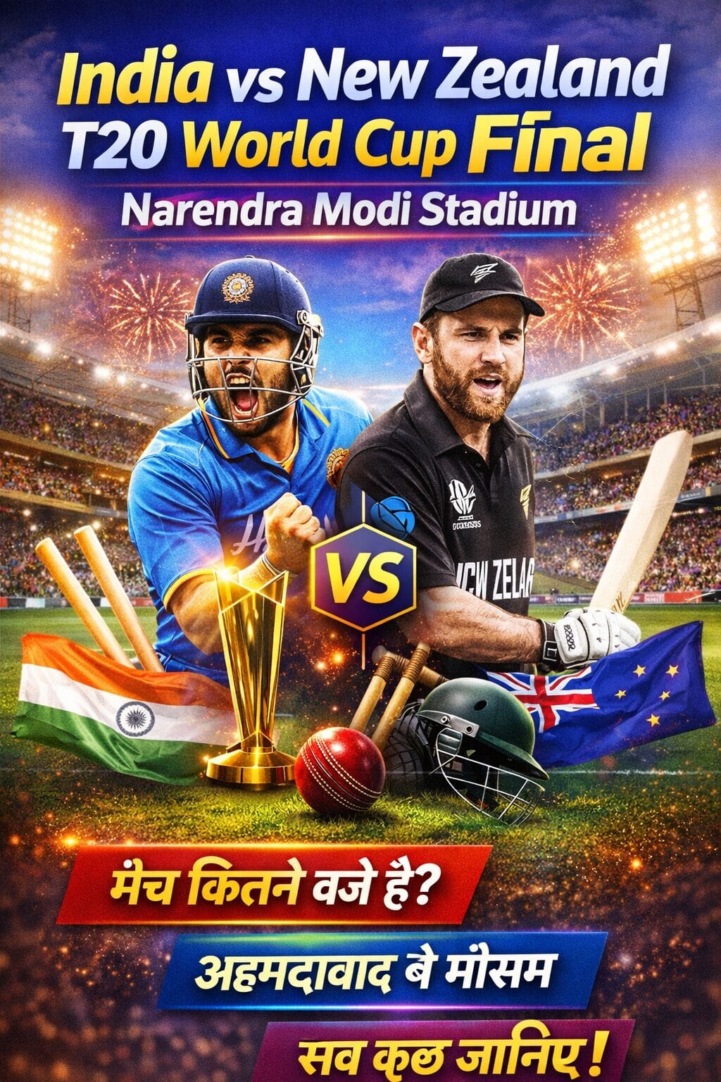 India vs New Zealand T20 World Cup Final 2026: Match Time, Narendra Modi Stadium Pitch Report,