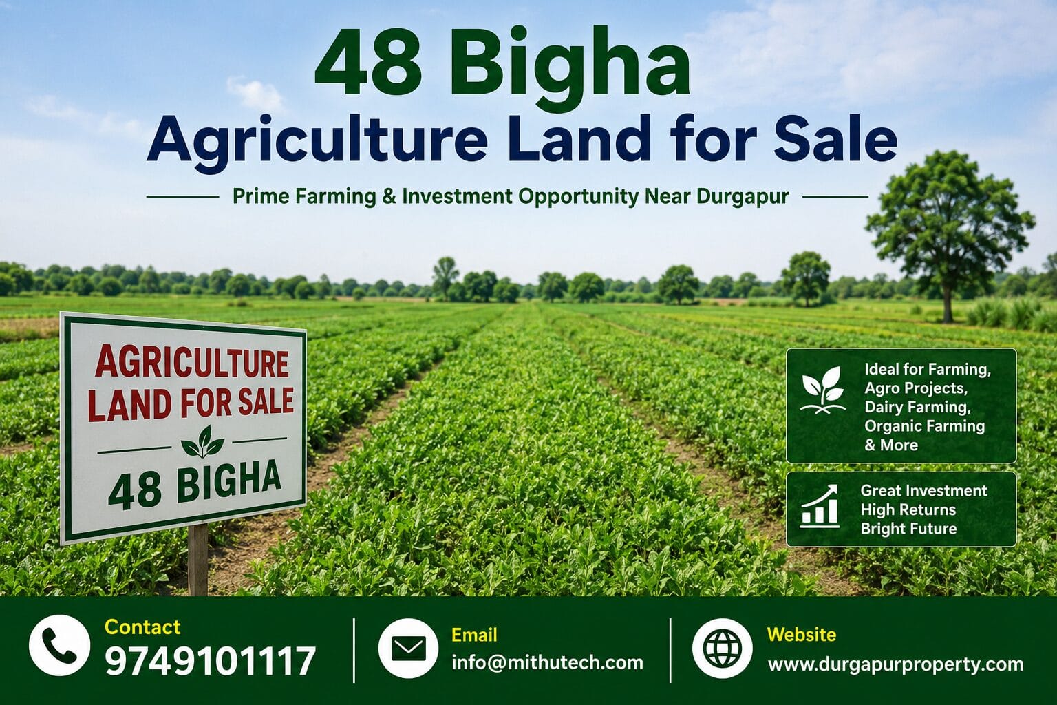48 Bigha Agriculture Land for Sale Near Durgapur | Best Farmland Investment Opportunity in West Bengal - 2026