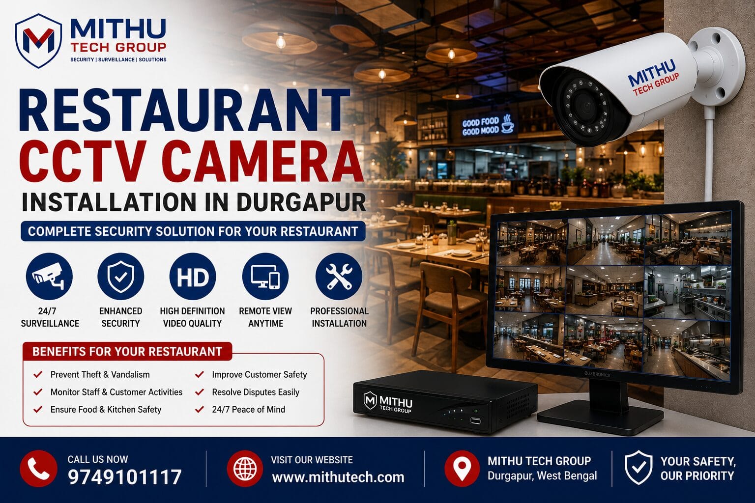 Restaurant CCTV Camera Installation in Durgapur | Best Restaurant Security Solutions by Mithu Tech Group - 2026
