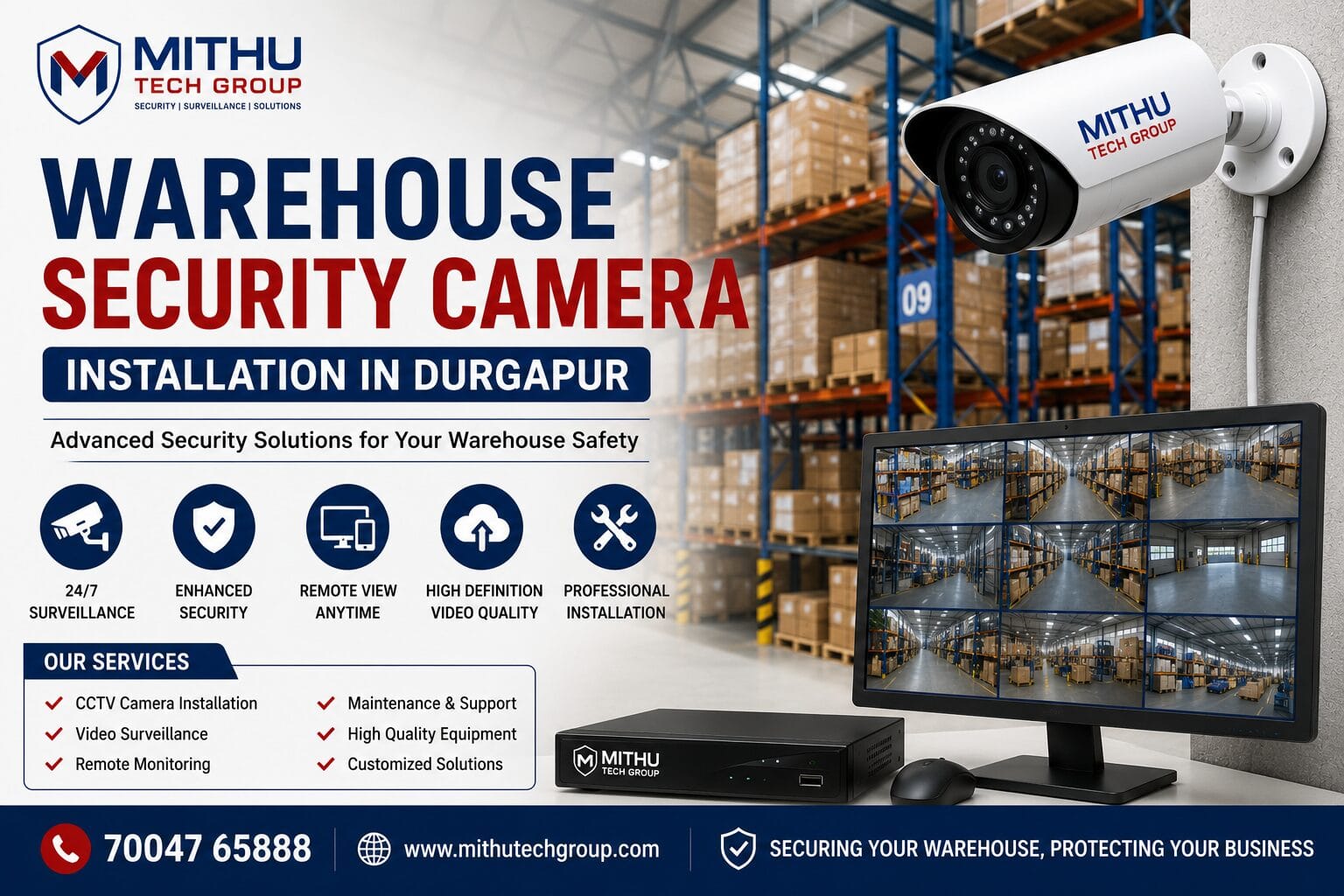 Warehouse Security Camera Installation in Durgapur | Best Warehouse CCTV Solution by Mithu Tech Group - 2026