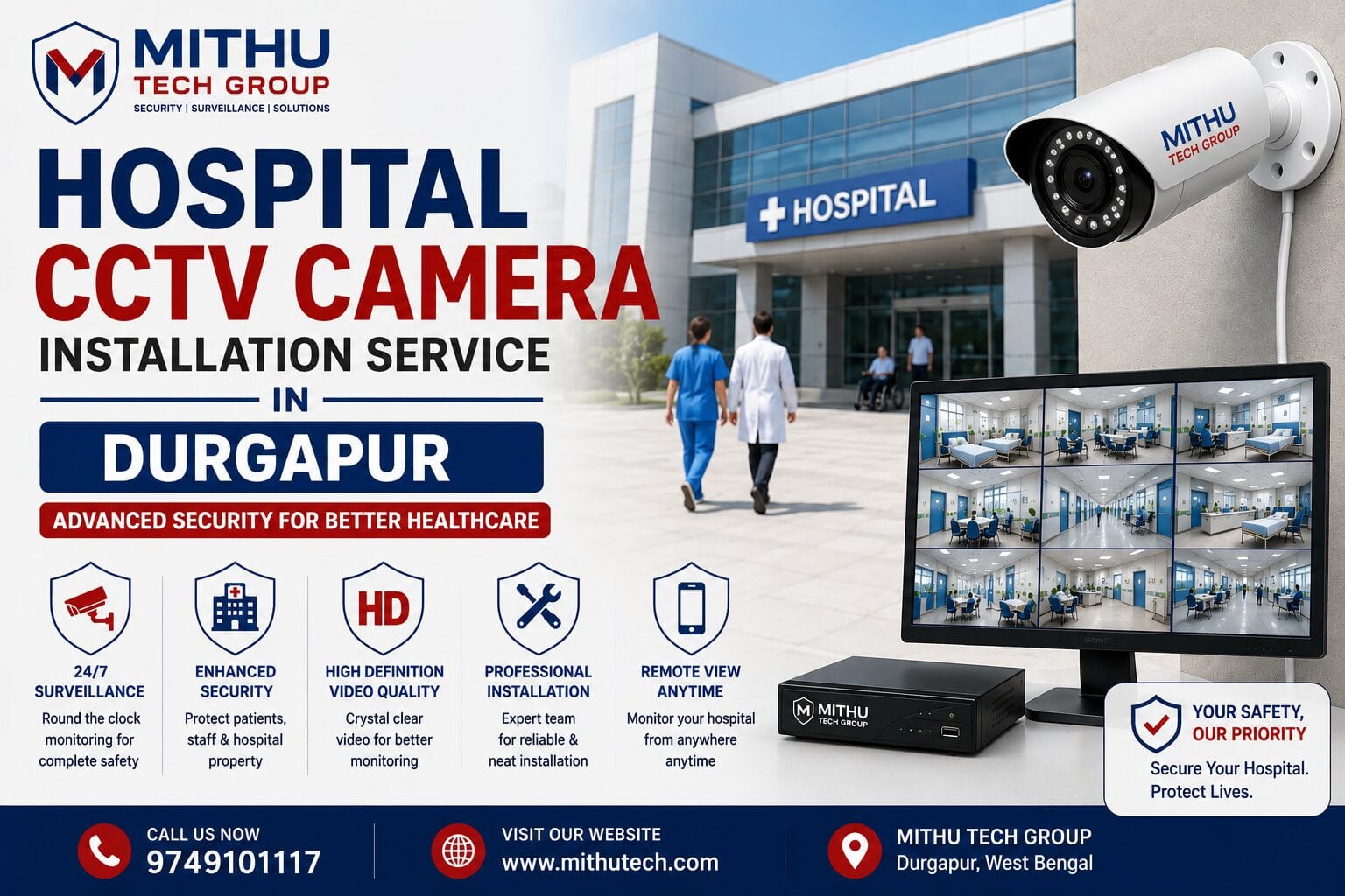 Hospital CCTV Camera Installation Service in Durgapur | Healthcare Security Solutions by Mithu Tech Group - 2026
