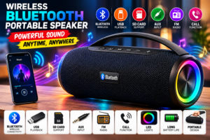 Wireless Bluetooth Portable Speaker USB, SD Card, AUX, FM & Call Function.