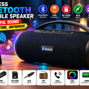 Wireless Bluetooth Portable Speaker USB, SD Card, AUX, FM & Call Function.