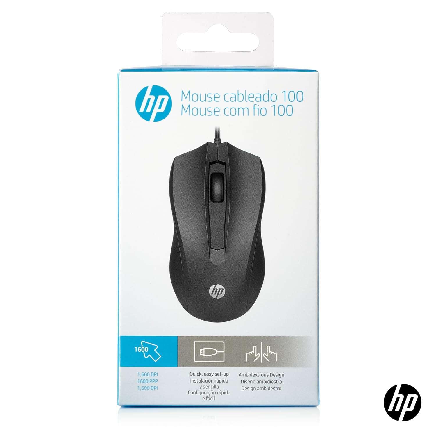 HP Wired Mouse 100 Optical Sensor, USB Plug-and -Play,