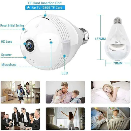 Future Pro 1080P HD WiFi Bulb Light Camera,Fish Eye 360 Degree (Bulb Camera)