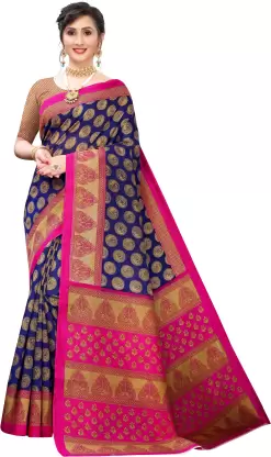 Printed Banarasi Art Silk Saree (Blue, Pink) - 2023