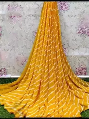 Striped Daily Wear Cotton Silk Saree (Yellow) - 2023